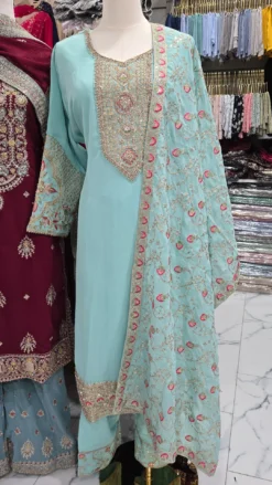 Party Wear Sky Blue Handwork