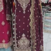 Stonework Party Wear in Maroon