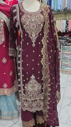 Stonework Party Wear in Maroon