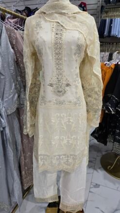 Party Wear Cream Kameez