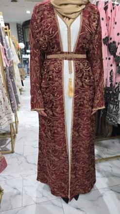 LUX Rhinestone Abaya Maroon