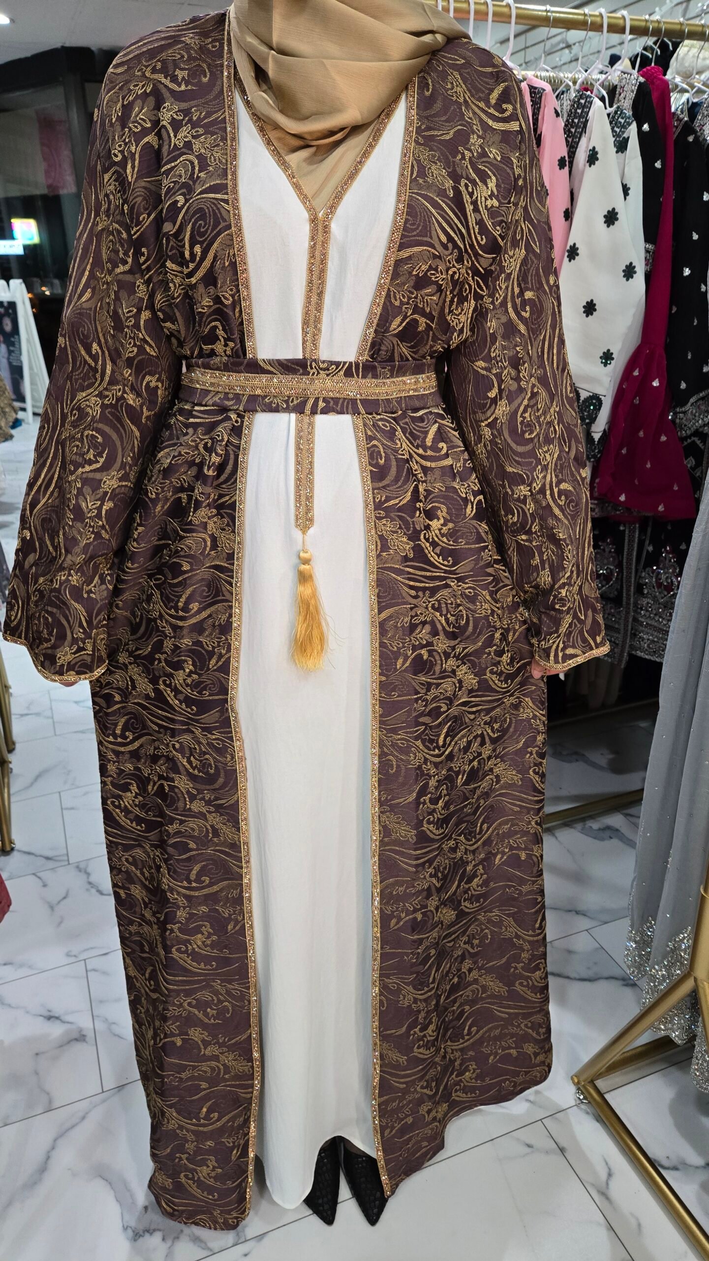 Lux Rhinestone Abaya Lavender