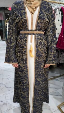 Lux Rhinestone Abaya Blue