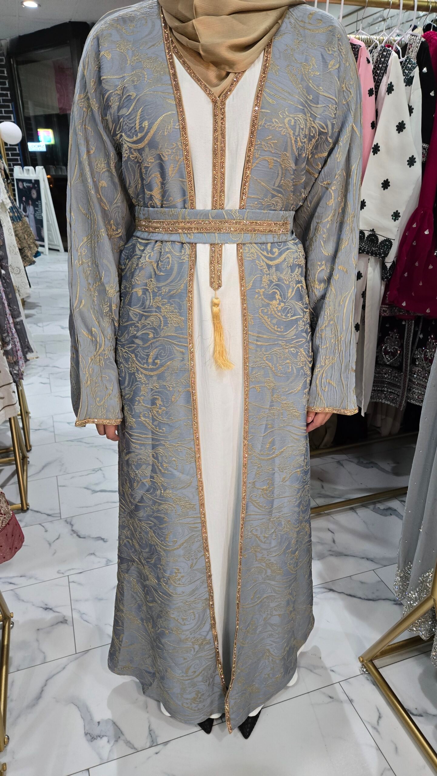 Lux Rhinestone Abaya Powder Blue