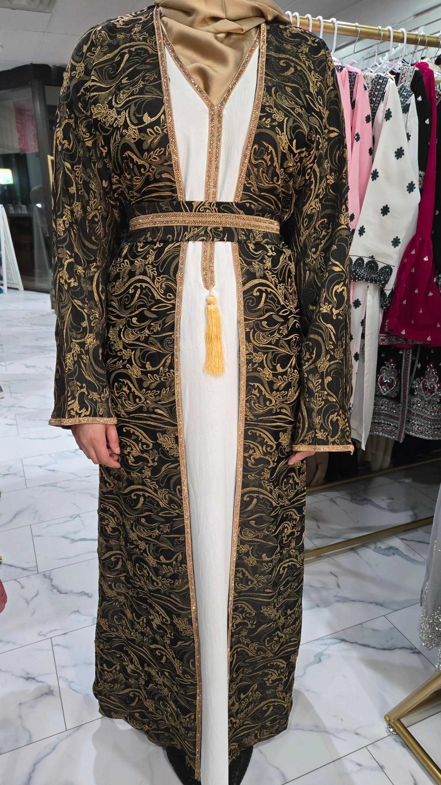 LUX Rhinestone Abaya Black