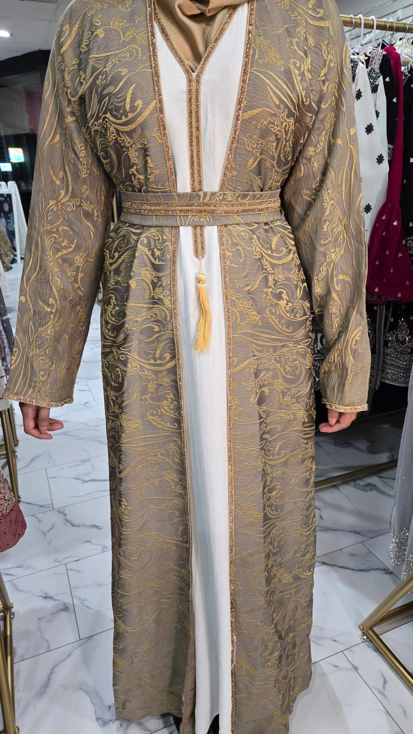 Lux Rhinestone Abaya Golden