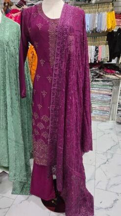 Handwork Stonework Kameez in Purple