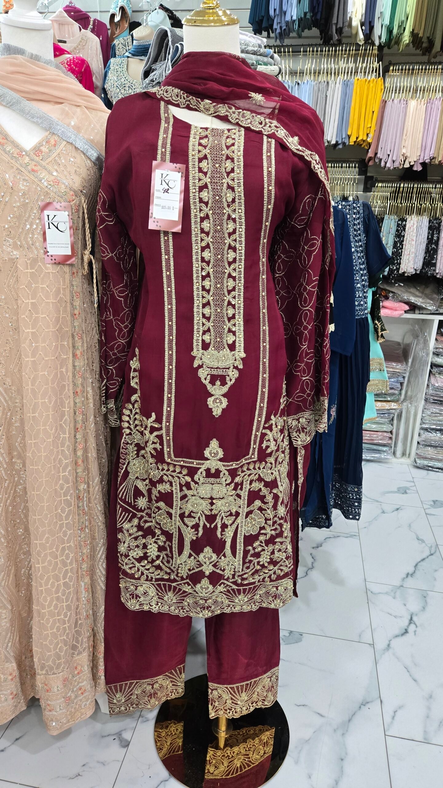 Maroon Chiffon Kameez