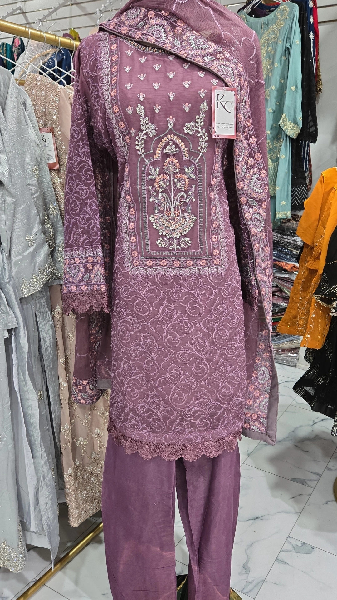 Party Wear Lavender Kameez