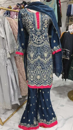 Blue Mirror Work Sharara Partywear