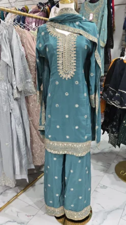 Teal Mirror Work Palazzo Partywear