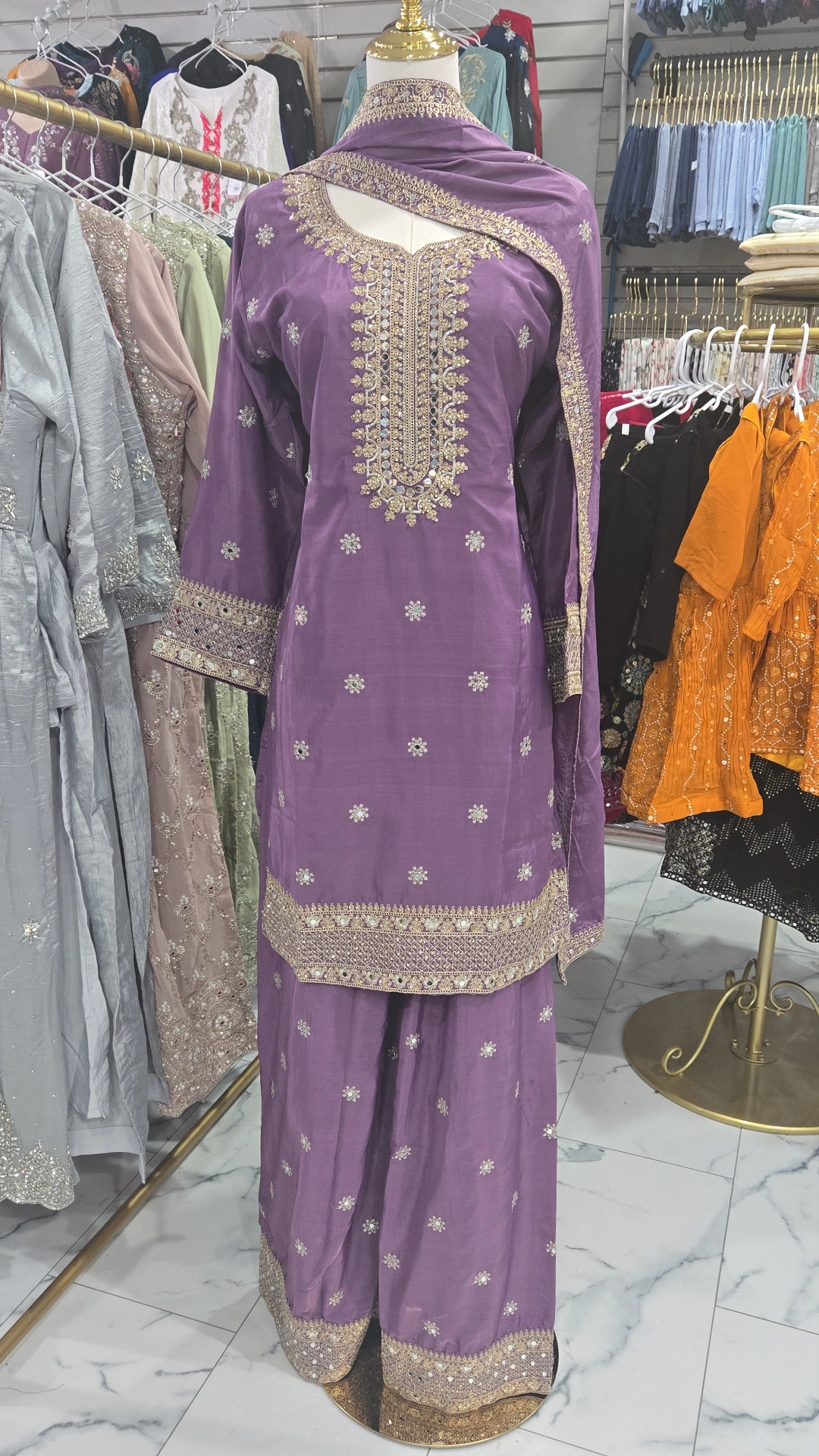 Purple Mirror Work Palazzo Partywear