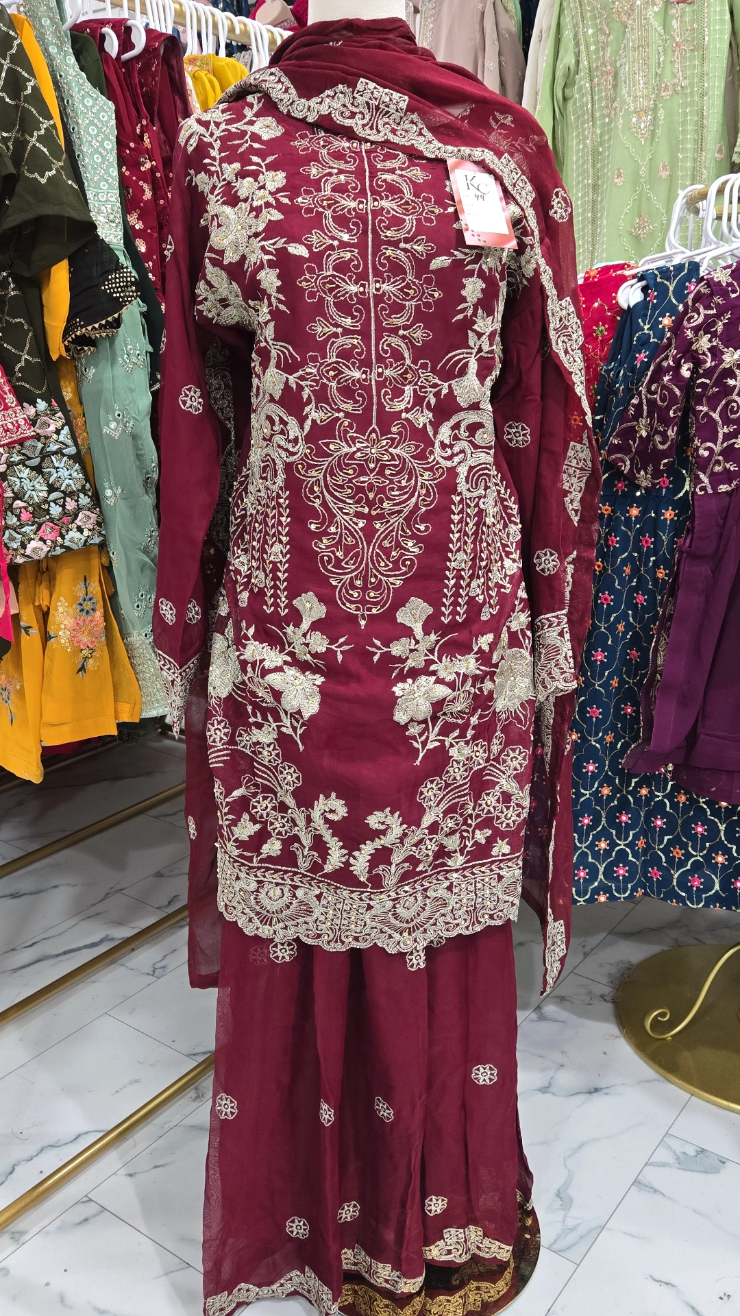 Maroon Chiffon Gharara