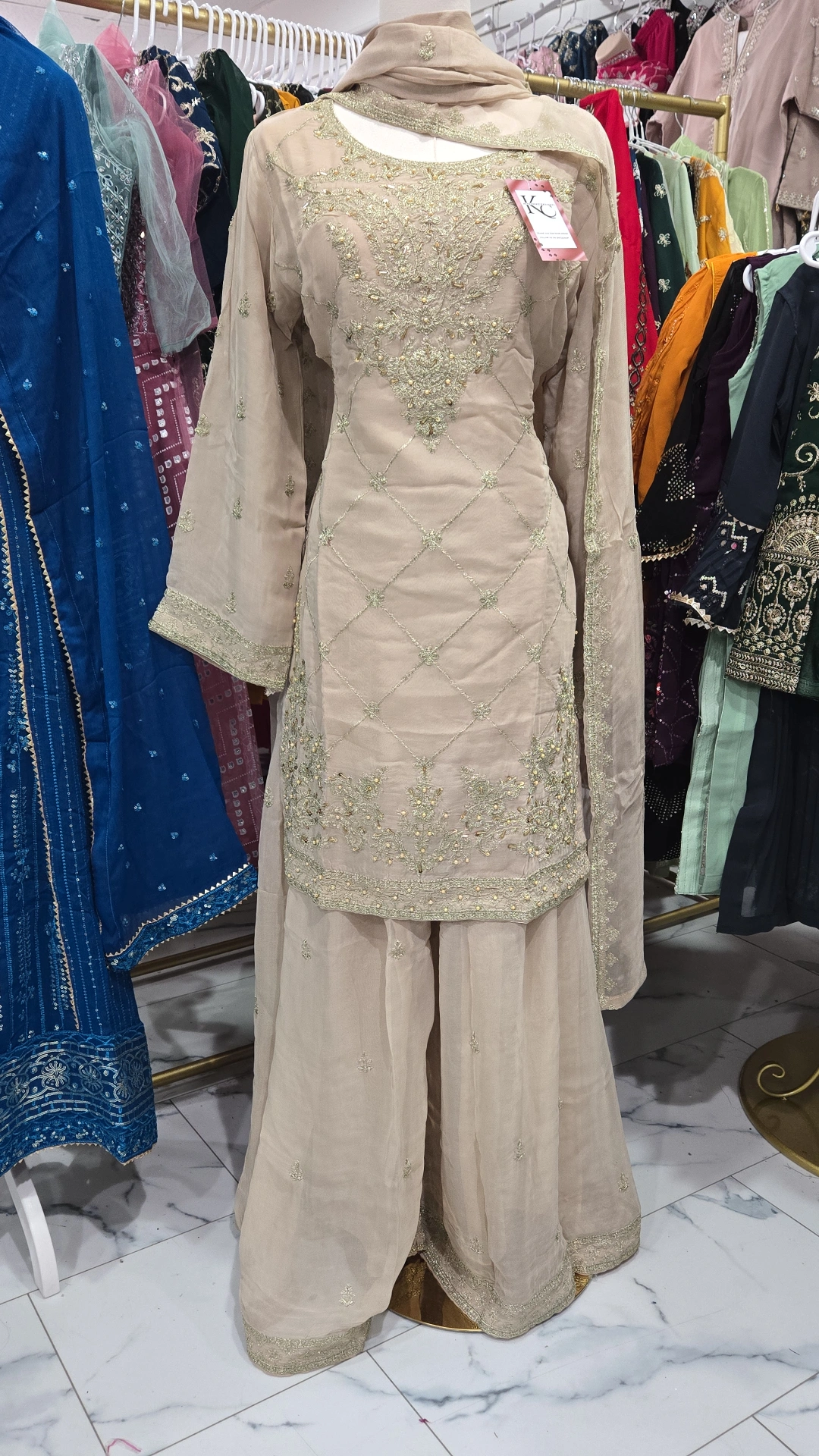 Beige Chiffon Gharara