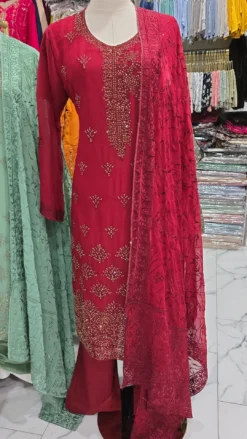 Handwork Stonework Kameez in Maroon
