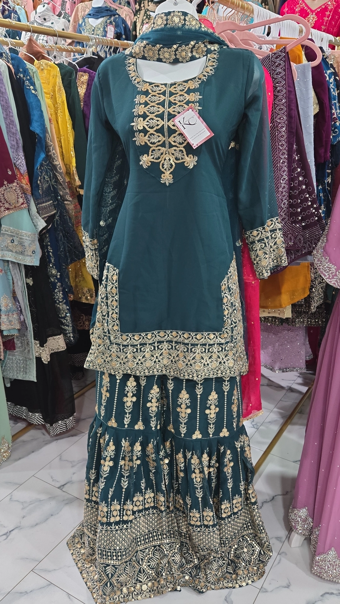 Teal Green Sharara Partywear