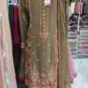 Chiffon Olive Partywear Kameez