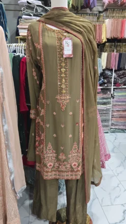 Chiffon Olive Partywear Kameez