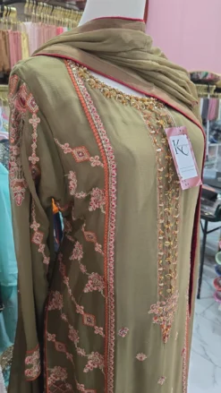 Alternative view of Chiffon Olive Partywear Kameez