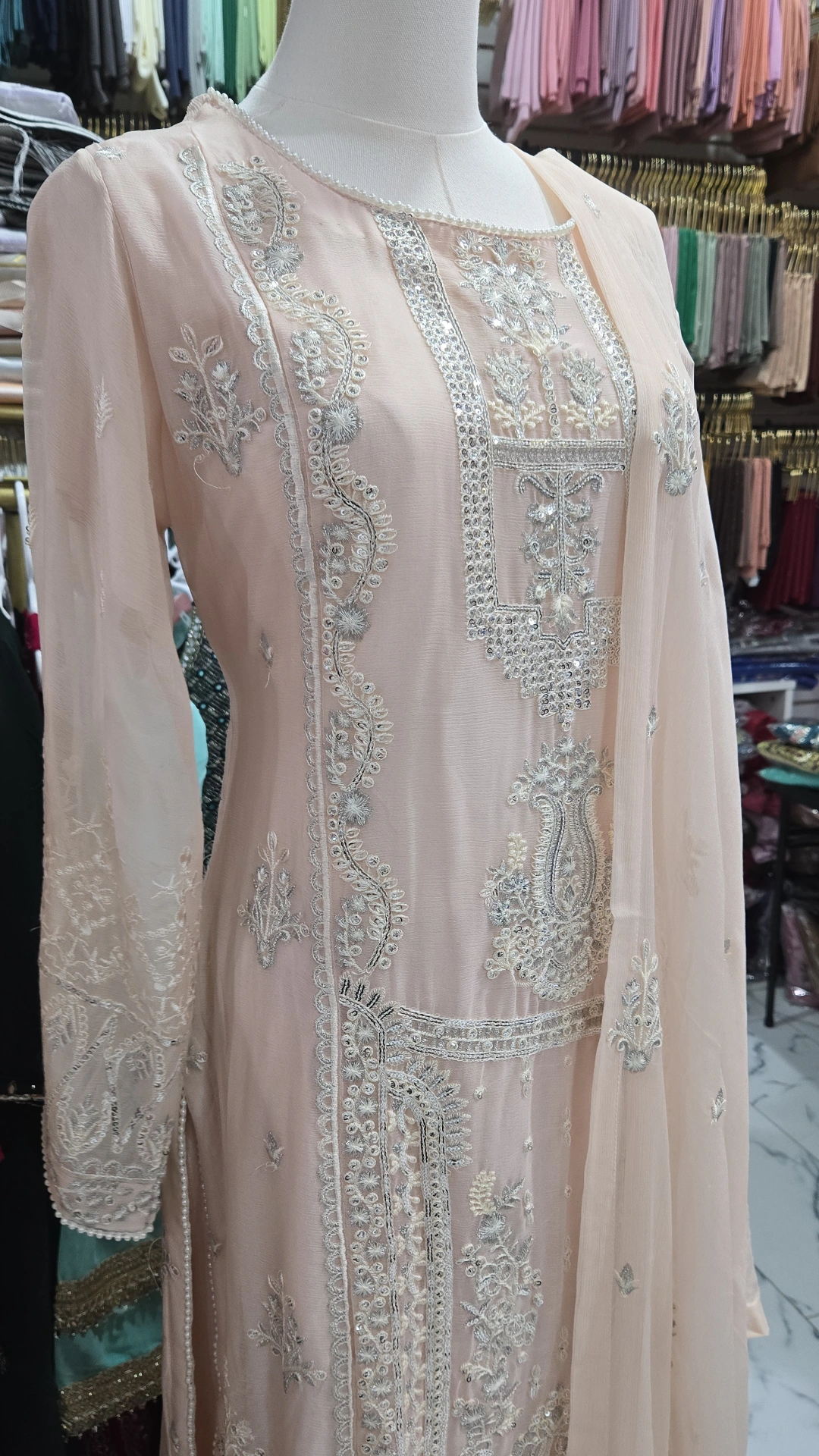 Chiffon Pink Partywear Kameez - Image 2