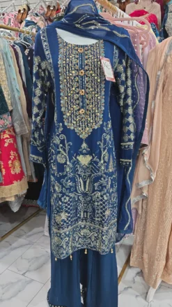 Chiffon Blue Partywear Kameez