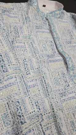 Alternative view of Mens Blue Chikankari Panjabi