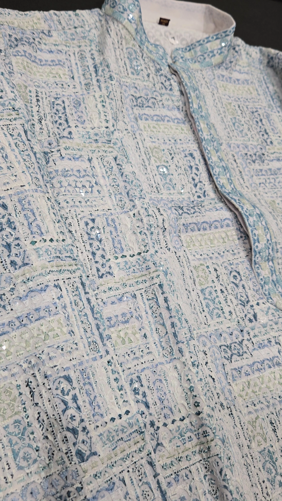 Mens Blue Chikankari Panjabi - Image 2