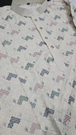Alternative view of Cream Mens Chikankari Panjabi