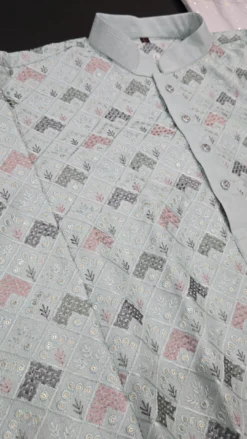 Alternative view of Blue Mens Chikankari Panjabi