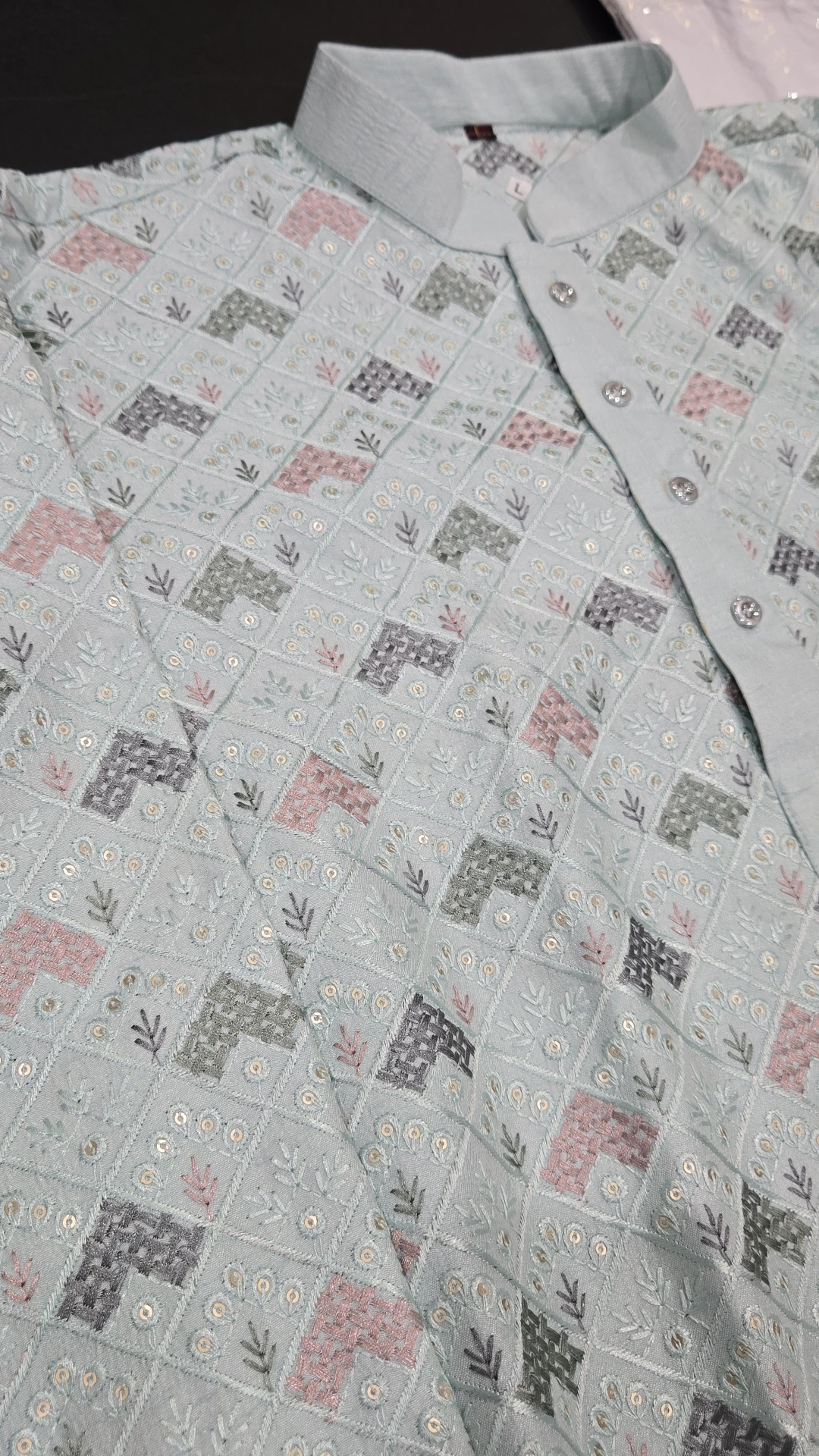 Blue Mens Chikankari Panjabi - Image 2