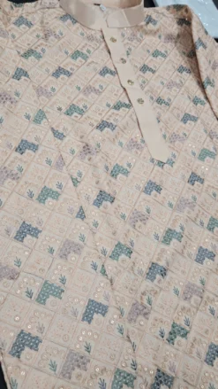 Alternative view of Peach Mens Chikankari Panjabi