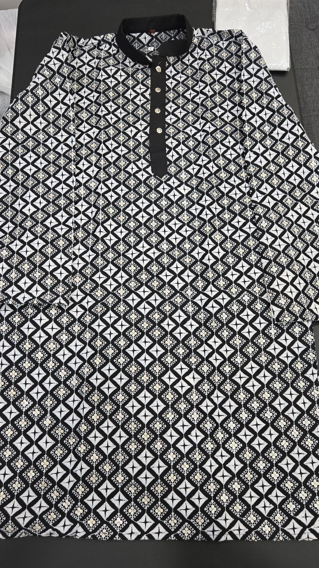 Black Mens Chikankari Panjabi Set