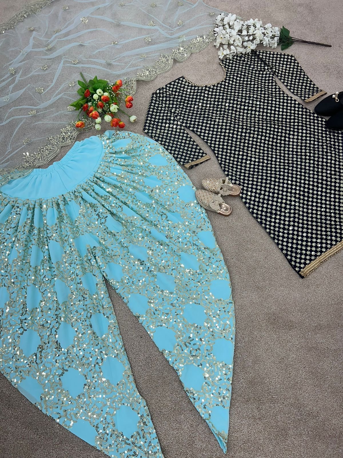 Partywear Patiala Black and Blue