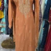 Coral Orange Linen Kameez 3pc KC126