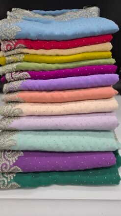 Alternative view of Teal Green Stone Work Saree