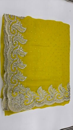 Mustard Stone Work Saree