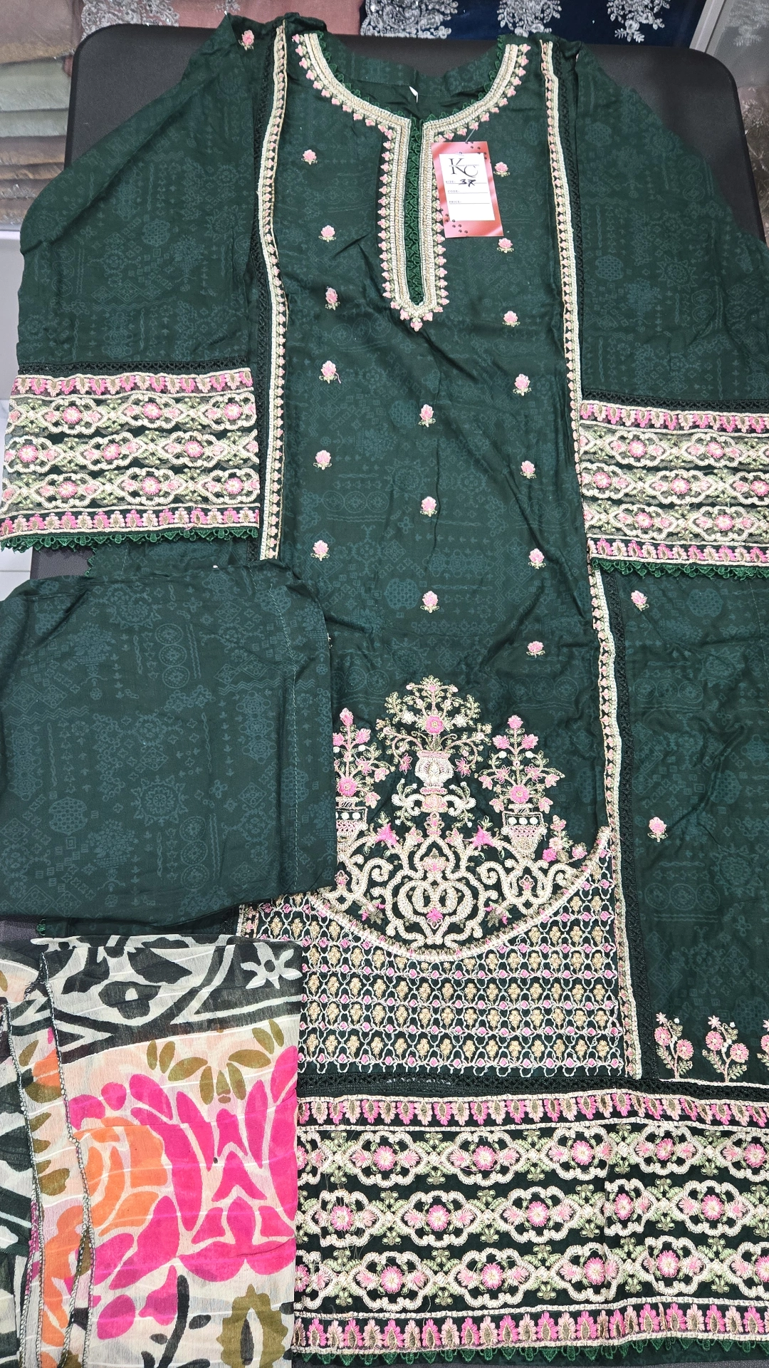 Green Pakistani Linen Embroidery