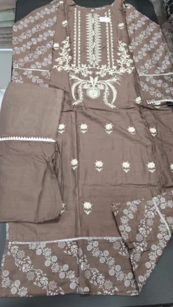 Brown Pakistani Linen Embroidery
