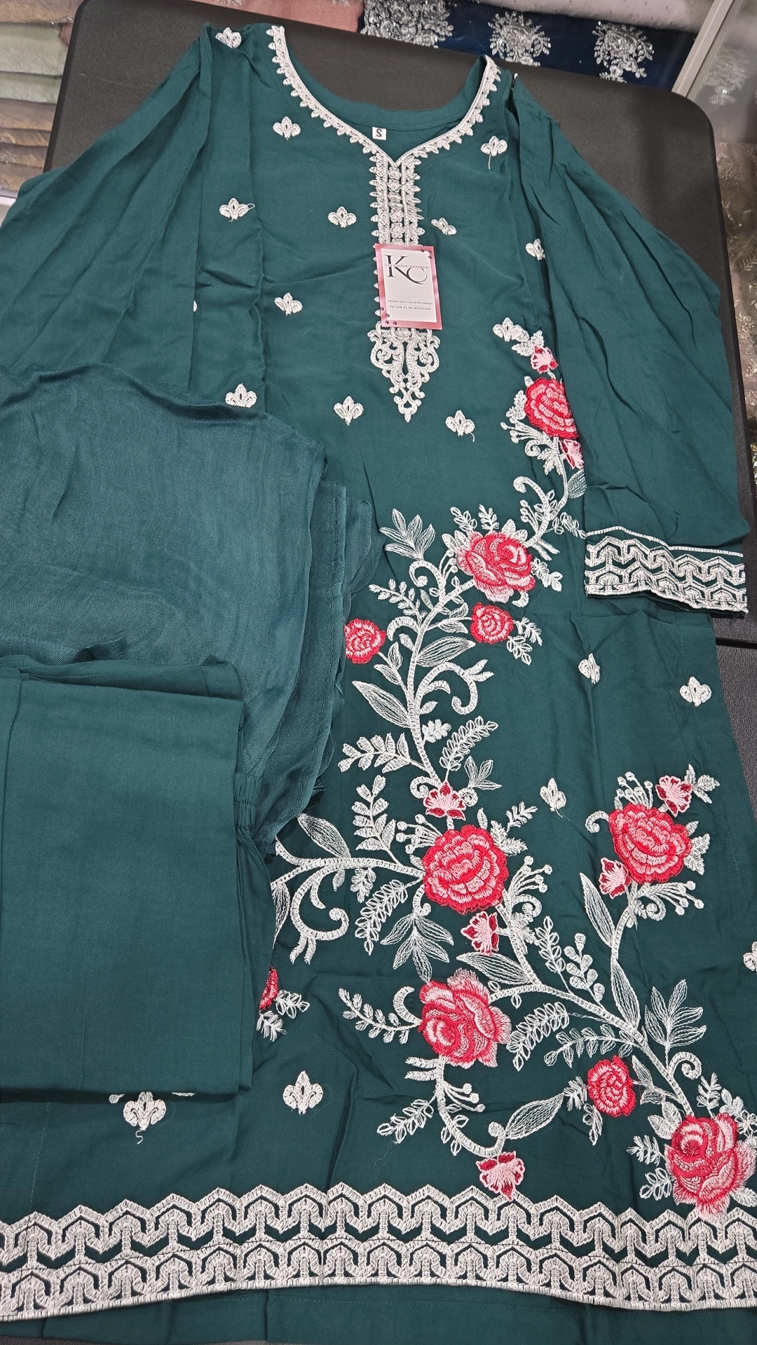 Teal Pakistani Linen Embroidery