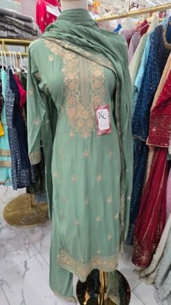 Sage Green Linen Kameez 3pc KC127