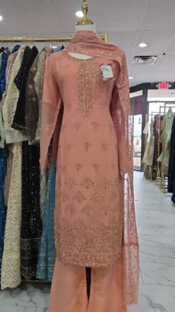 Handwork Stonework Kameez in Peach KC221