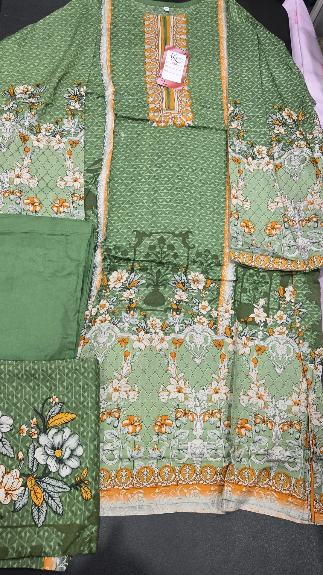 Green 3PC Linen dress KC524