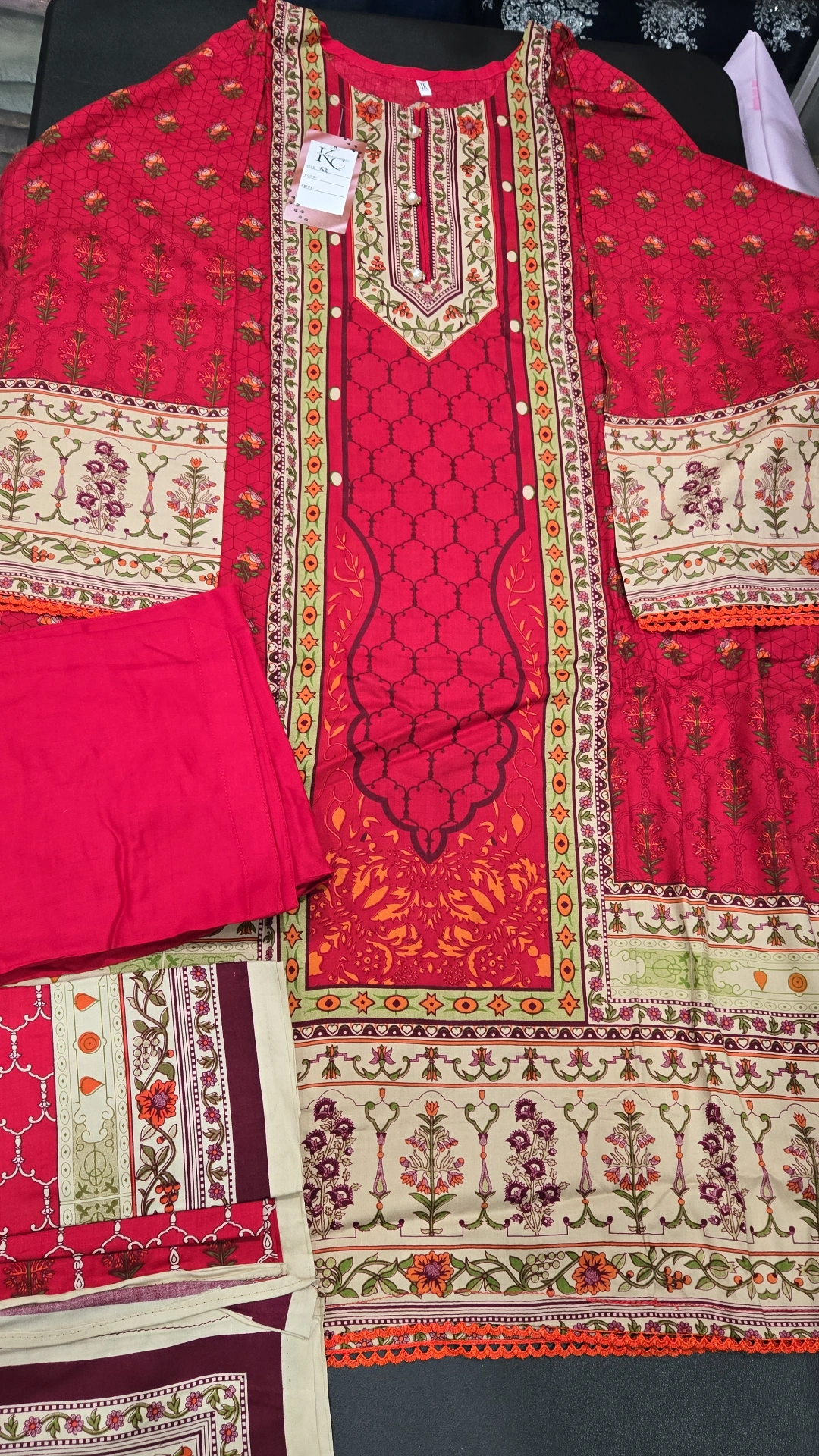 Red 3PC Linen dress KC523