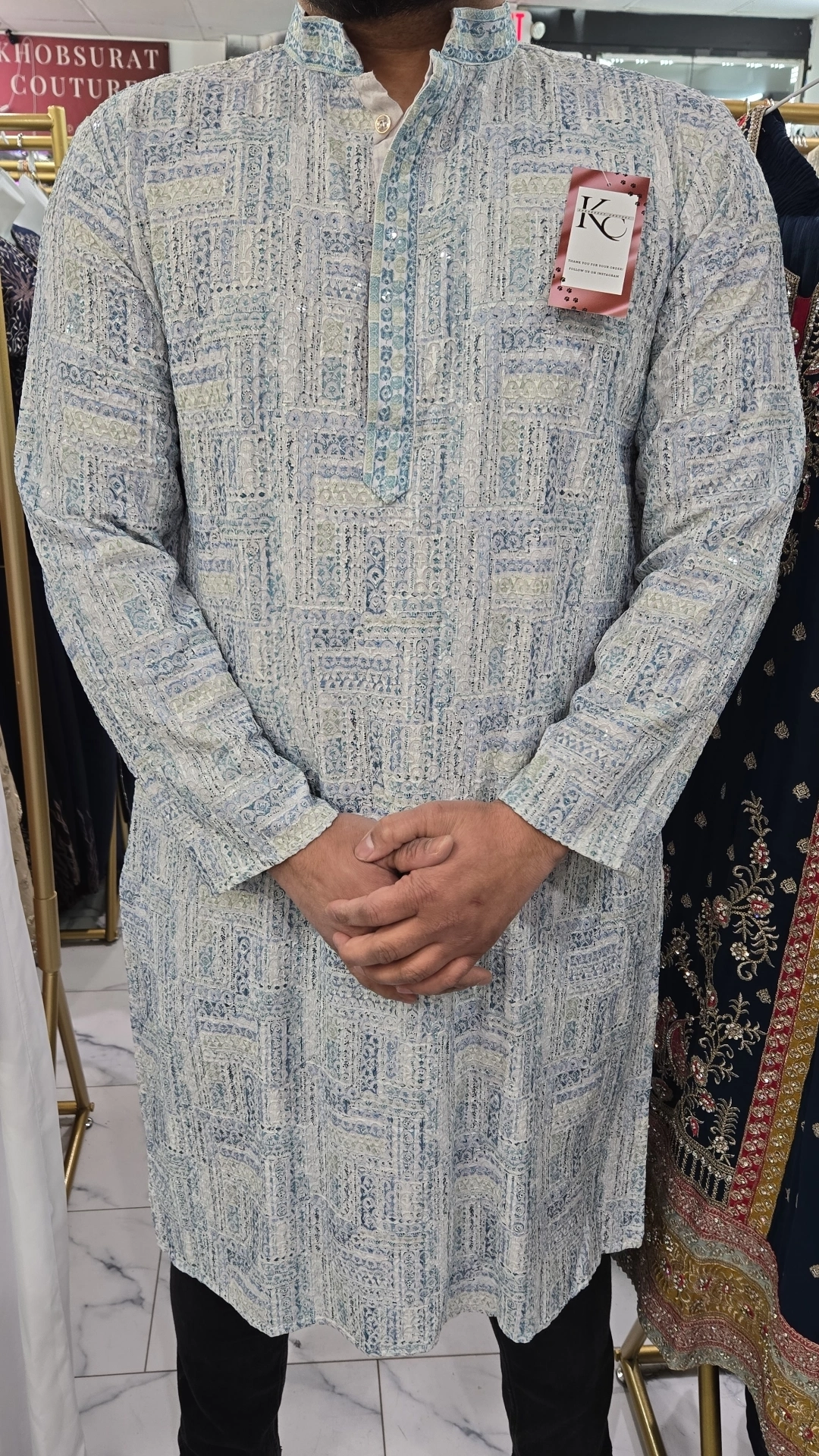 Mens Blue Chikankari Panjabi KC411