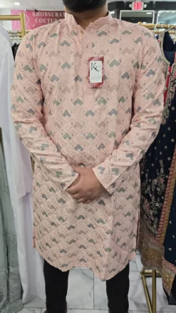 Peach Mens Chikankari Panjabi KC407