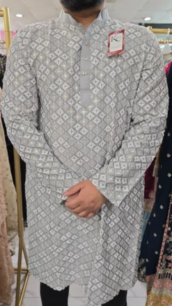 Gray Mens Chikankari Panjabi Set KC400