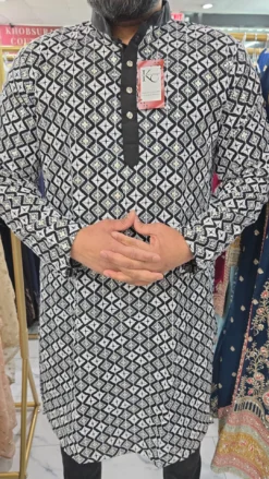 Black Mens Chikankari Panjabi Set KC402
