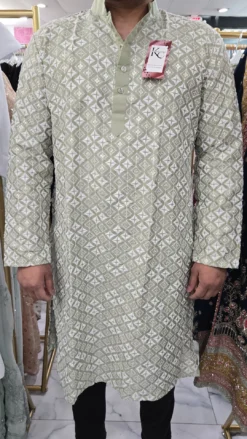 Green Mens Chikankari Panjabi Set KC403
