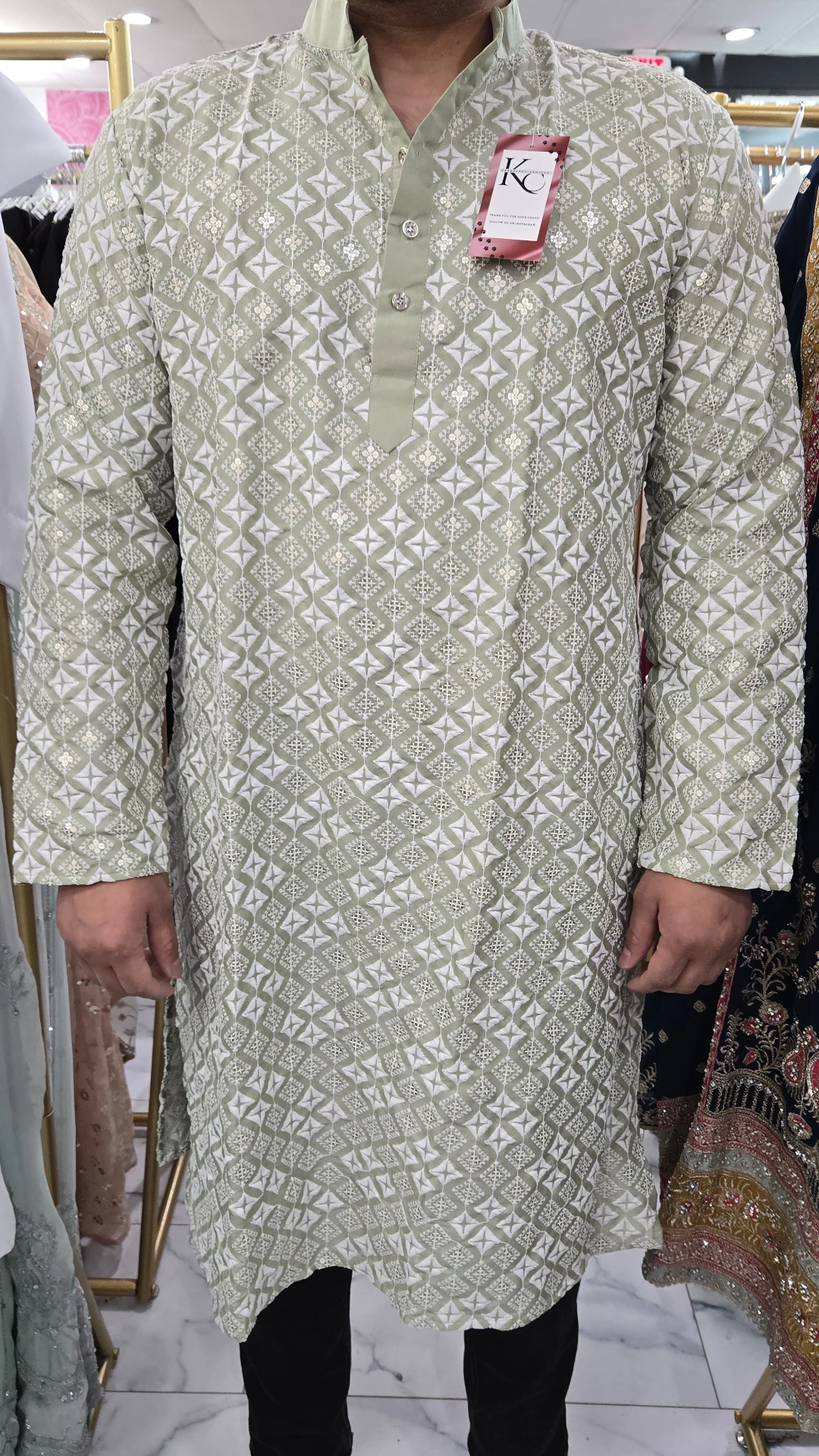 Green Mens Chikankari Panjabi Set KC403