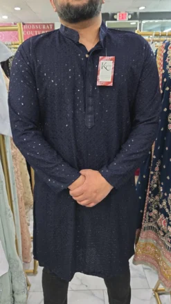 Mens Black Chikankari Panjabi KC420